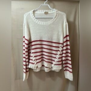 ⚫️ BOGO Oak and Ivy red and white lace up detail sweater size medium